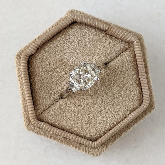 Cushion Diamond Engagement Ring, 14K White Gold With Side Diamonds Ring