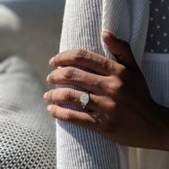 Leslie ring - 2.6 carat cushion cut diamond ring on a finger