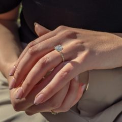 Layla diamond ring worn on a finger