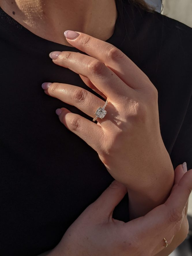 Layla engagement ring 1.2 carat diamond worn on a finger