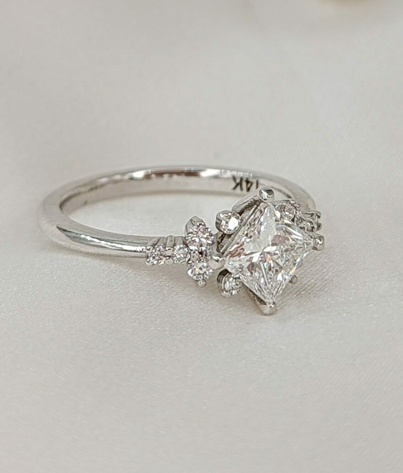 Addison Ring - 1 Carat Princess Diamond Ring with Side Diamonds