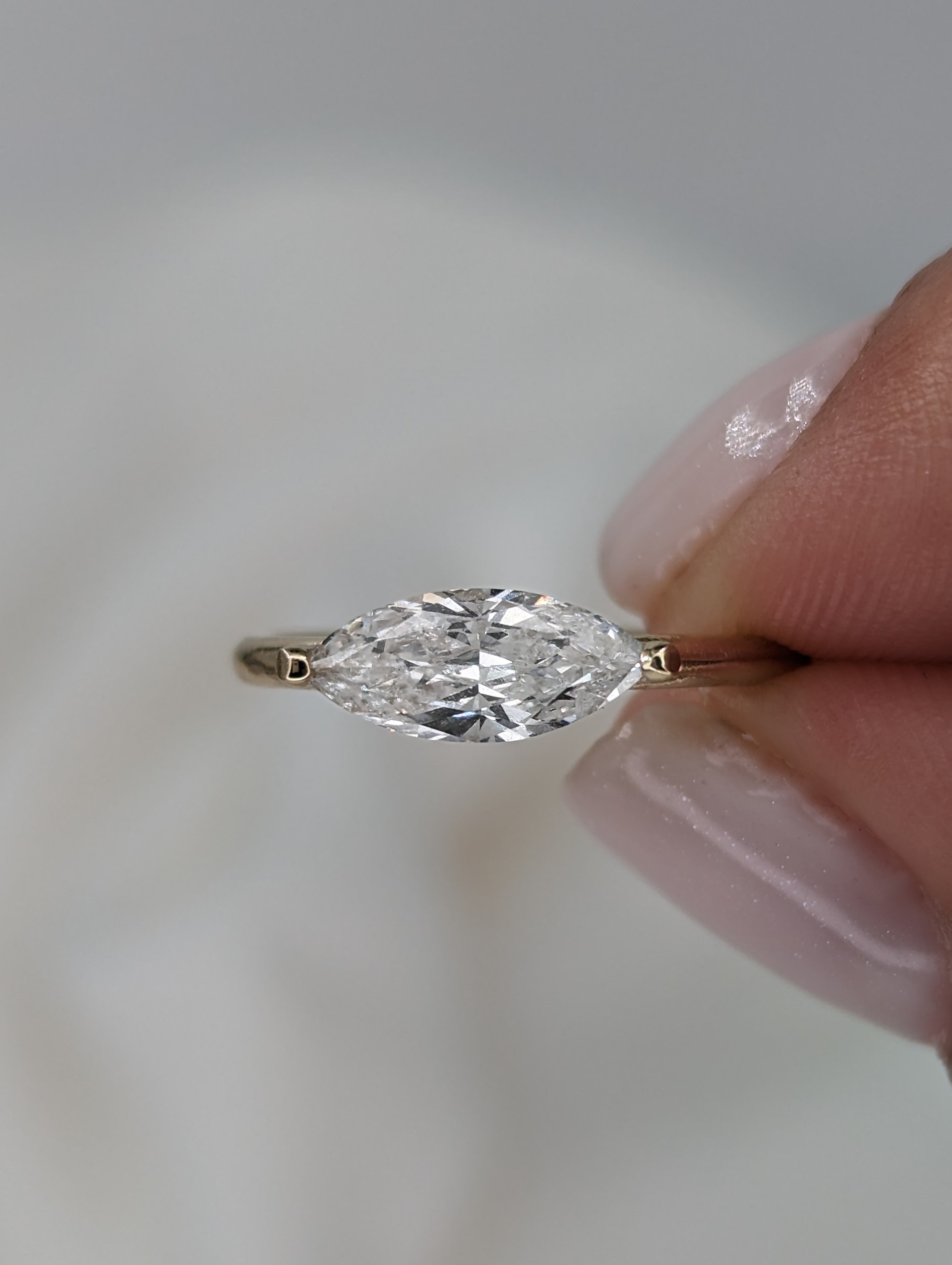 Round and Marquise Single Shared Prong Moissanite Engagement Ring - enr957  - MoissaniteCo.com